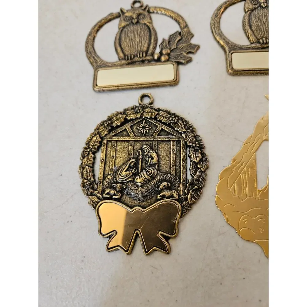 Gloria Duchin lot of 4 brass gold tone Christmas Ornaments - Made in USA